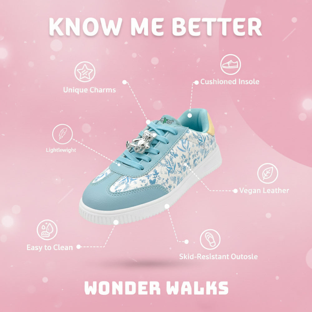 WonderWalk Teddy Floral Modified Lace-Up & Hook Loop Closure Casual Sneakers Shoes-Light/Sky Blue - Hopits