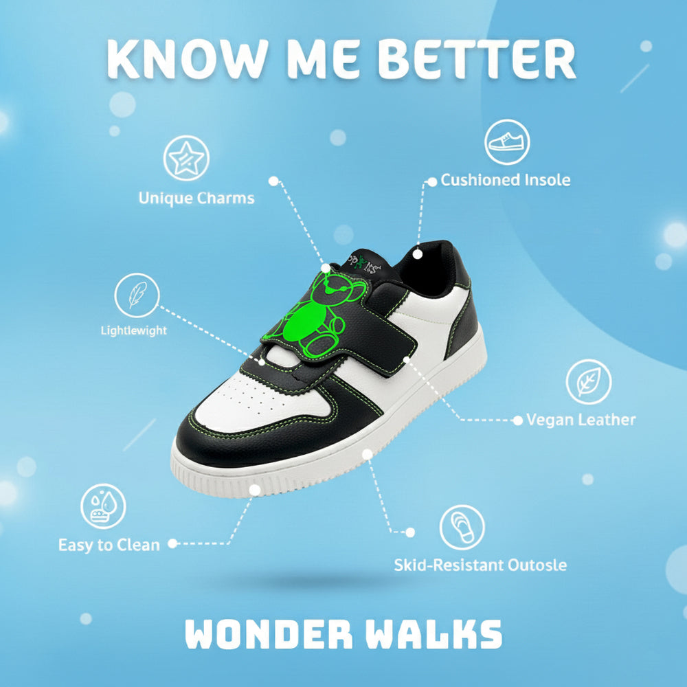 WonderWalk Teddy Print Casual Sneakers Shoes-Black - Hopits