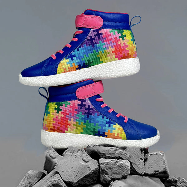 Rise Kids Blue Puzzle High-Top Sneakers