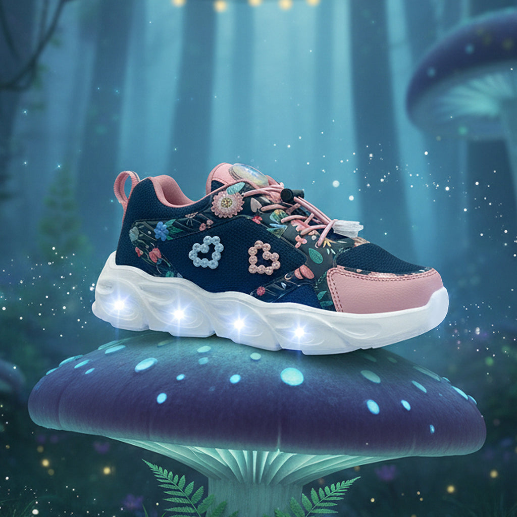 GlowGetters-Girls Navy Floral Print Sneakers