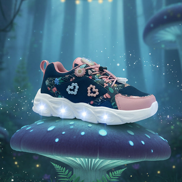 GlowGetters Girls Navy Floral LED Sneakers