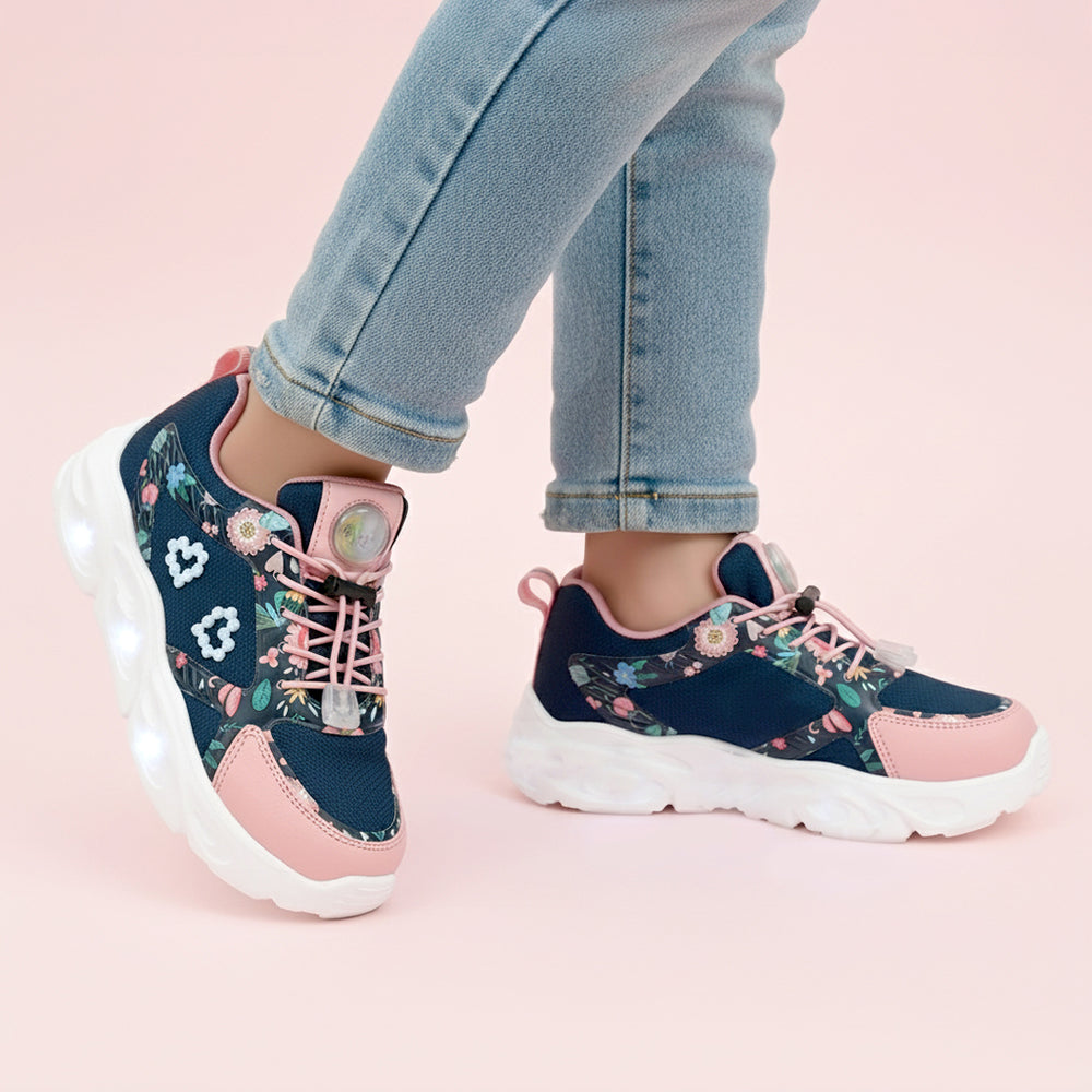 GlowGetters-Girls Navy Floral Print Sneakers - Hopits