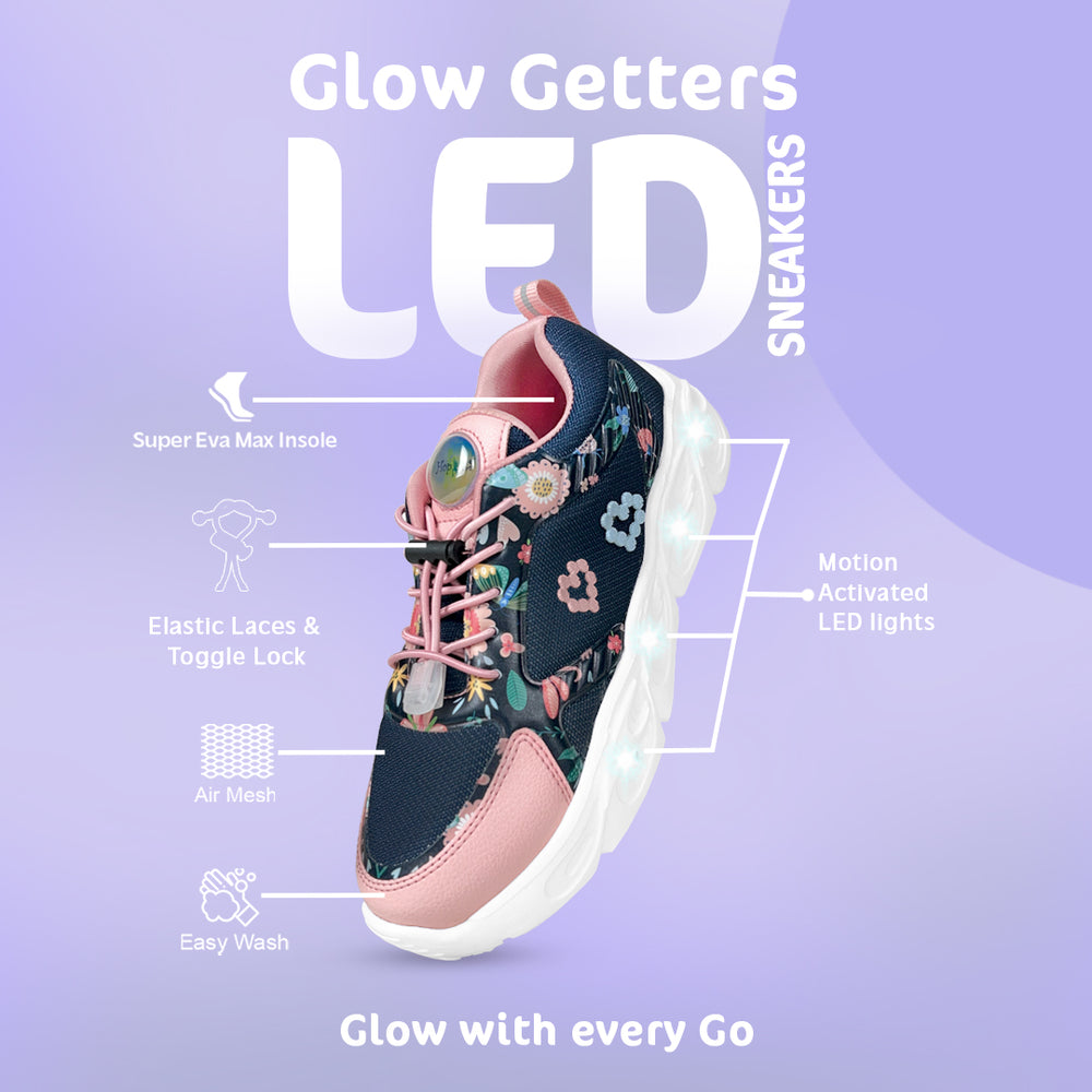 GlowGetters-Girls Navy Floral Print Sneakers - Hopits