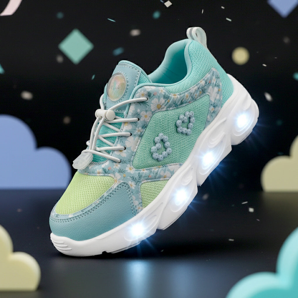 GlowGetters-Kids Girls Lemon Turq Floral Print Sneakers