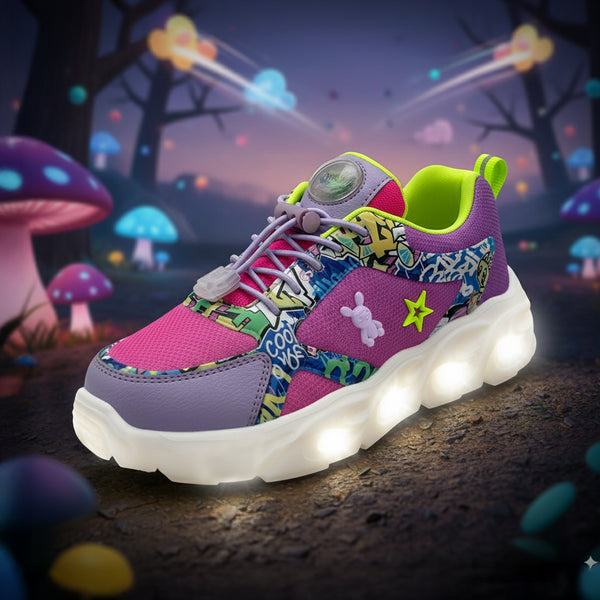 GlowGetters Girls Pink Purple Graffiti LED Sneakers