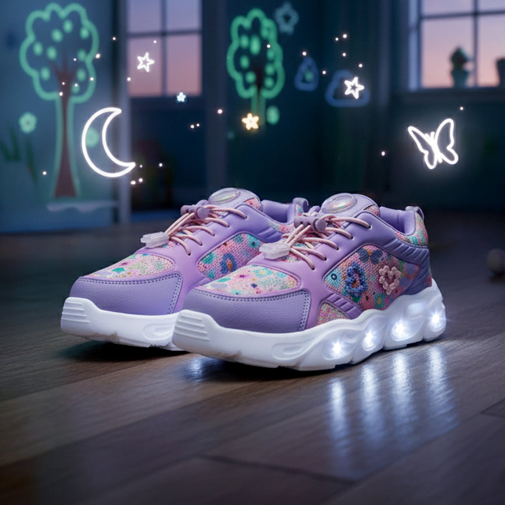 GlowGetters-Girls Lavender Floral Print Sneakers