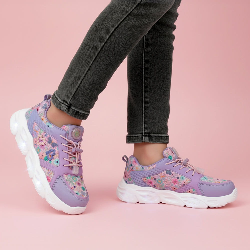 GlowGetters-Girls Lavender Floral Print Sneakers - Hopits