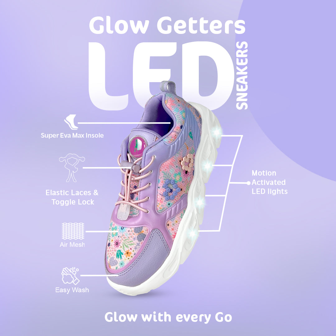 GlowGetters-Girls Lavender Floral Print Sneakers - Hopits