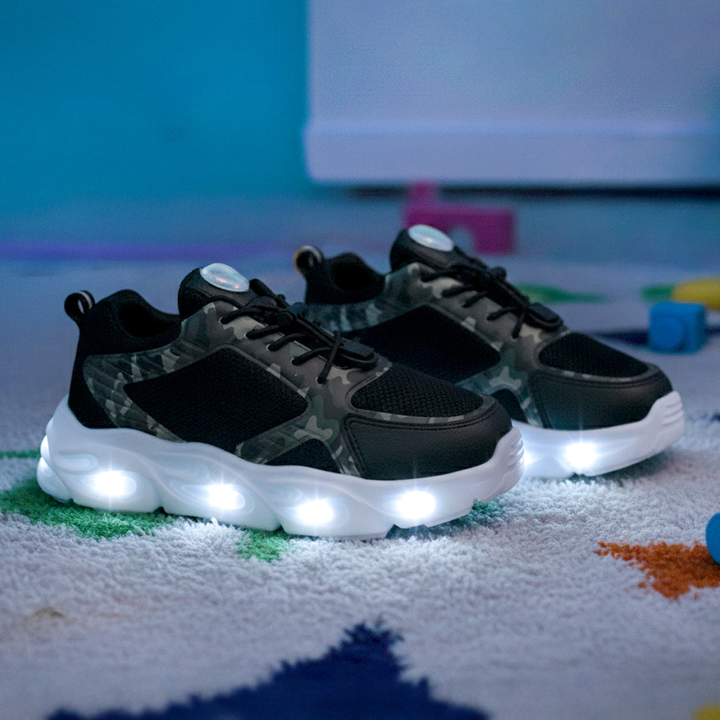 GlowGetters-Boys Black Camo Sneakers