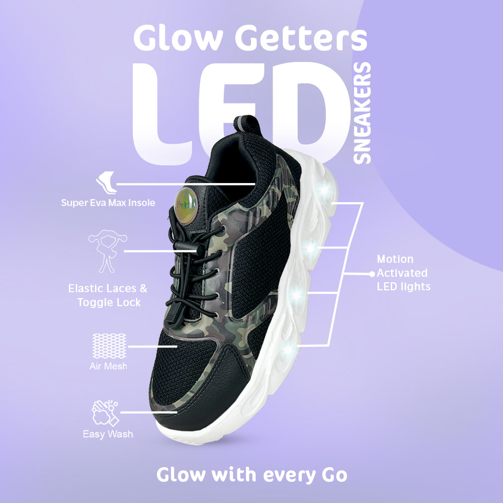 GlowGetters-Boys Black Camo Sneakers - Hopits