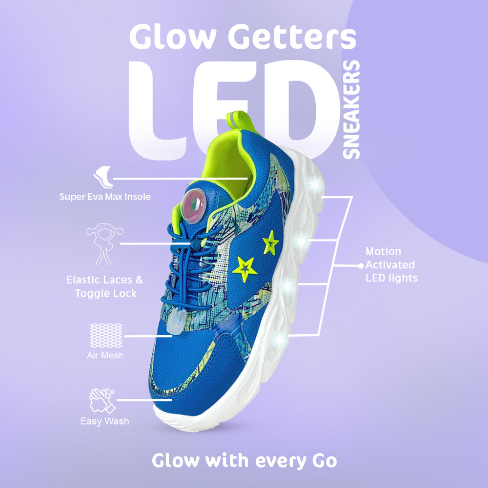 GlowGetters-Kids Boys Royal Blue Abstract Print Sneakers - Hopits