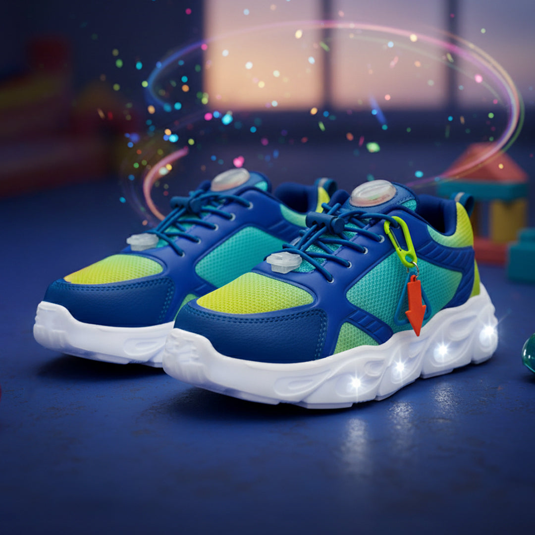 GlowGetters-Kids Boys Lemon Turq Floral Print Sneakers - Hopits