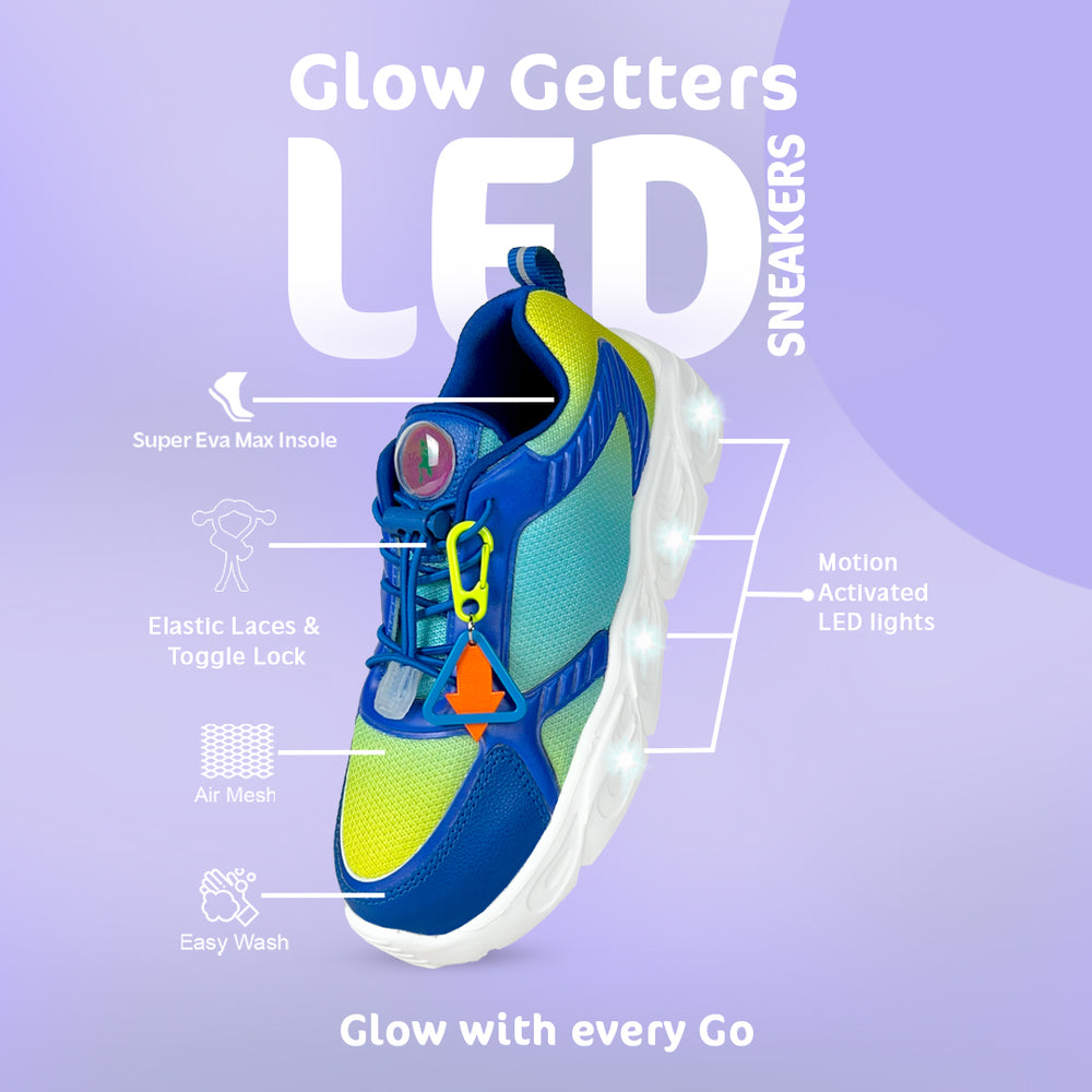 GlowGetters-Kids Boys Lemon Turq Floral Print Sneakers - Hopits