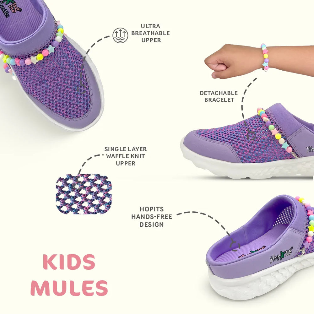 Summer Breeze Girls Cotton Candy Purple Detachable Friendship Bracelet Slip-On Mule - Hopits