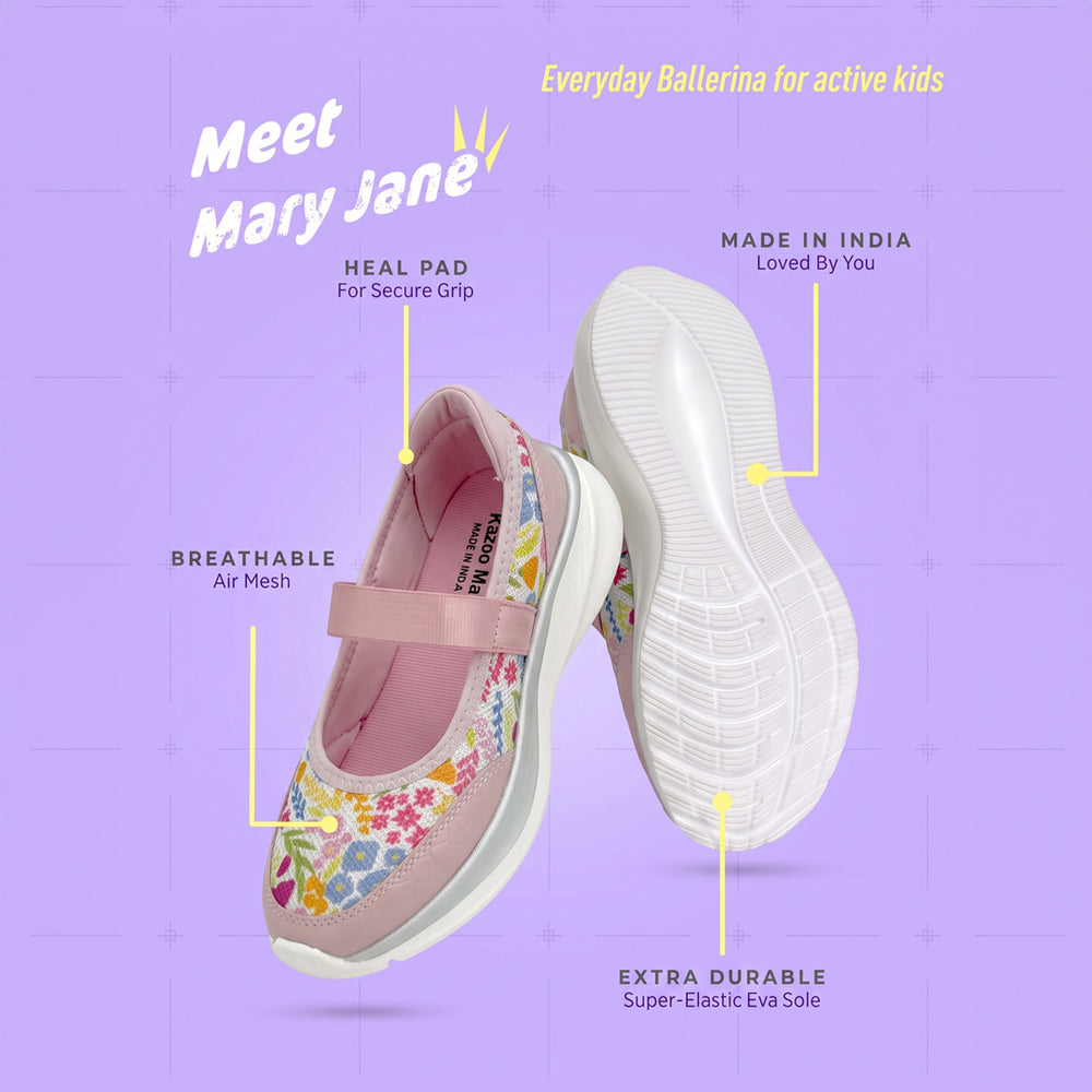 Mary Jane Ballerina Peach Floral Sporty  Girls