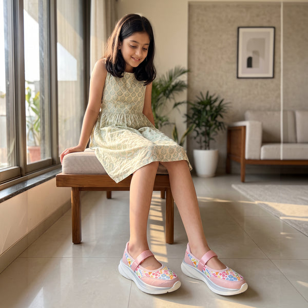 Mary Jane Ballerina Peach Floral Sporty  Girls alternate