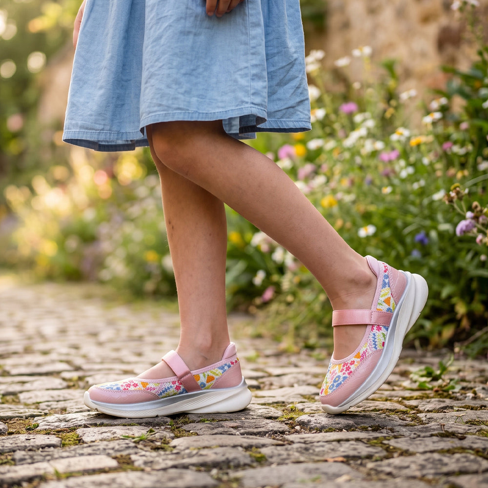 Mary Jane Ballerina Peach Floral Sporty  Girls