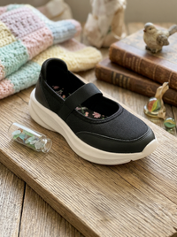 Mary Jane Teen Girls Black Sporty Ballerinas
