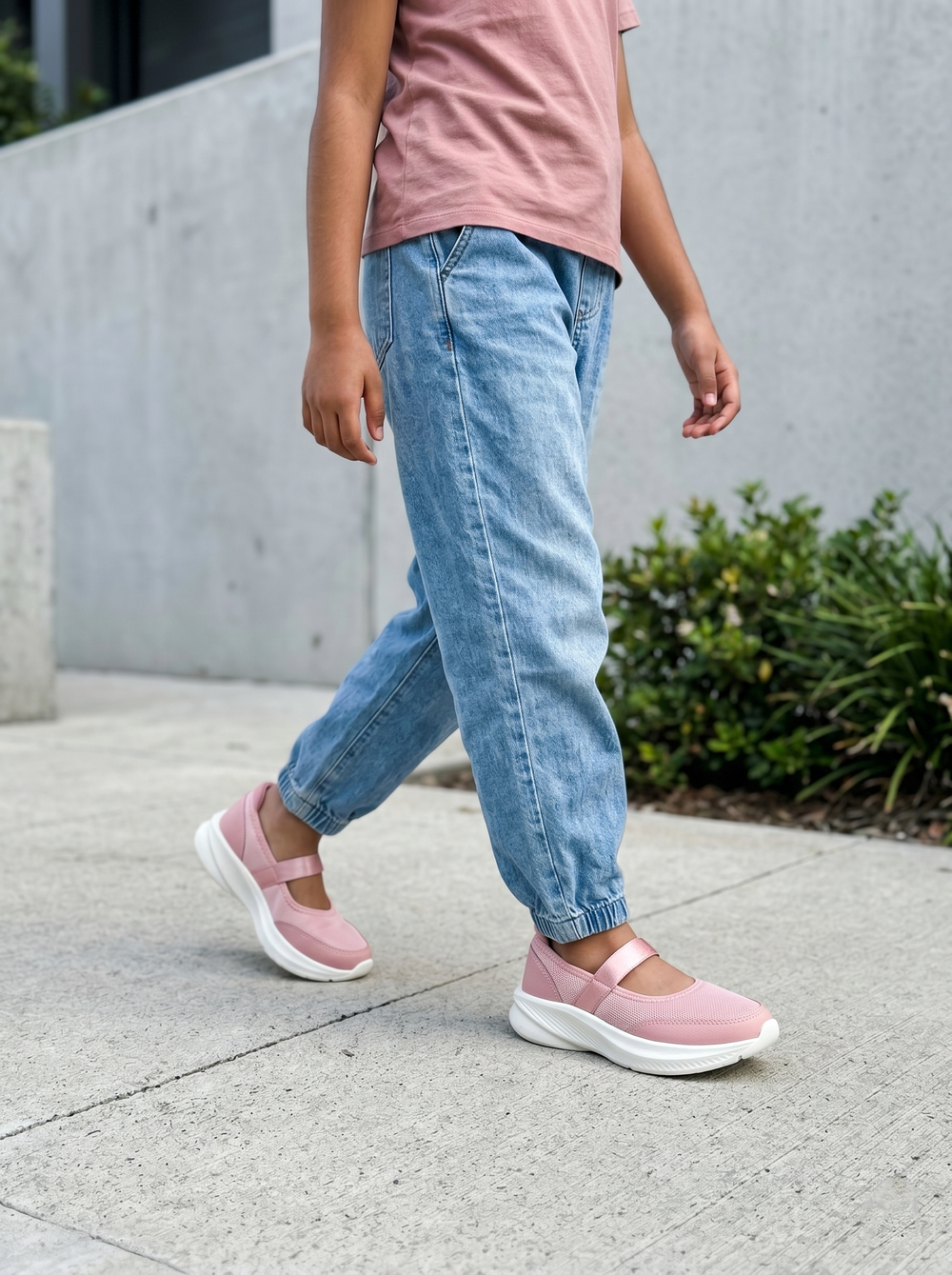 Mary Jane Teen Girls Pink Sporty Ballerinas