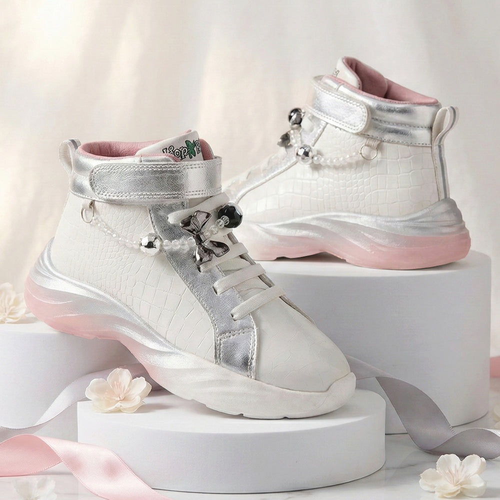 Rise Kids White Silver Charms High-Top Sneakers