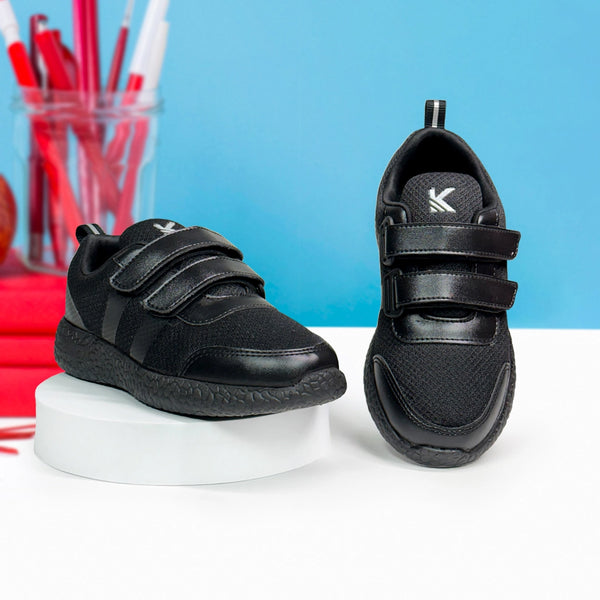 Skudo Kids Black Dual Strap School Shoes