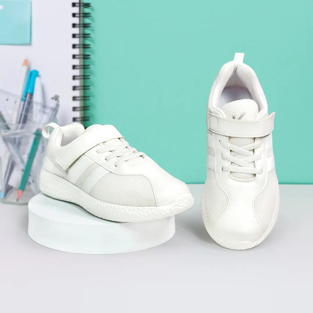 Skudo Kids White Faux Laces School Shoes