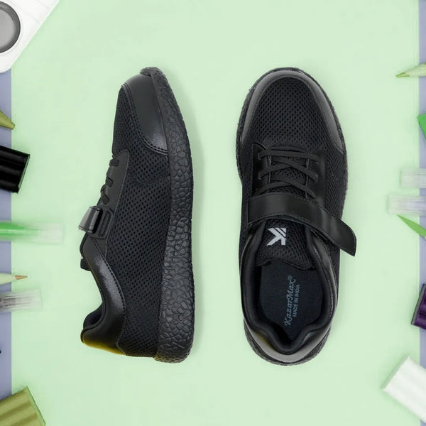 Skudo Kids Black Faux Laces School Shoes