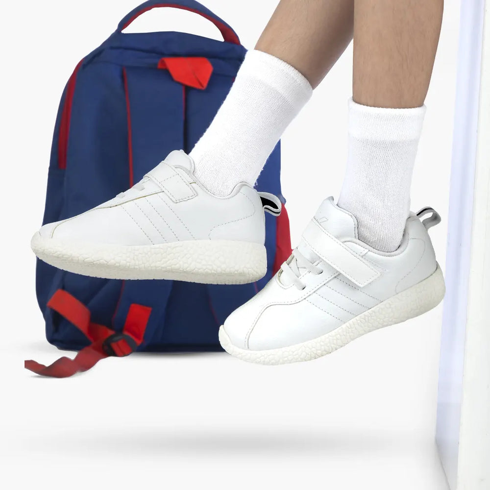 Skudo - Faux Leather White School Shoes - Hopits
